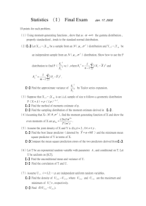 Statistics （I） Final Exam Jan. 17, 2002 10 points for each problem