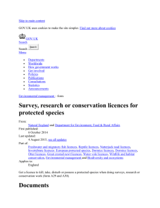 Survey, research or conservation licences for protected species