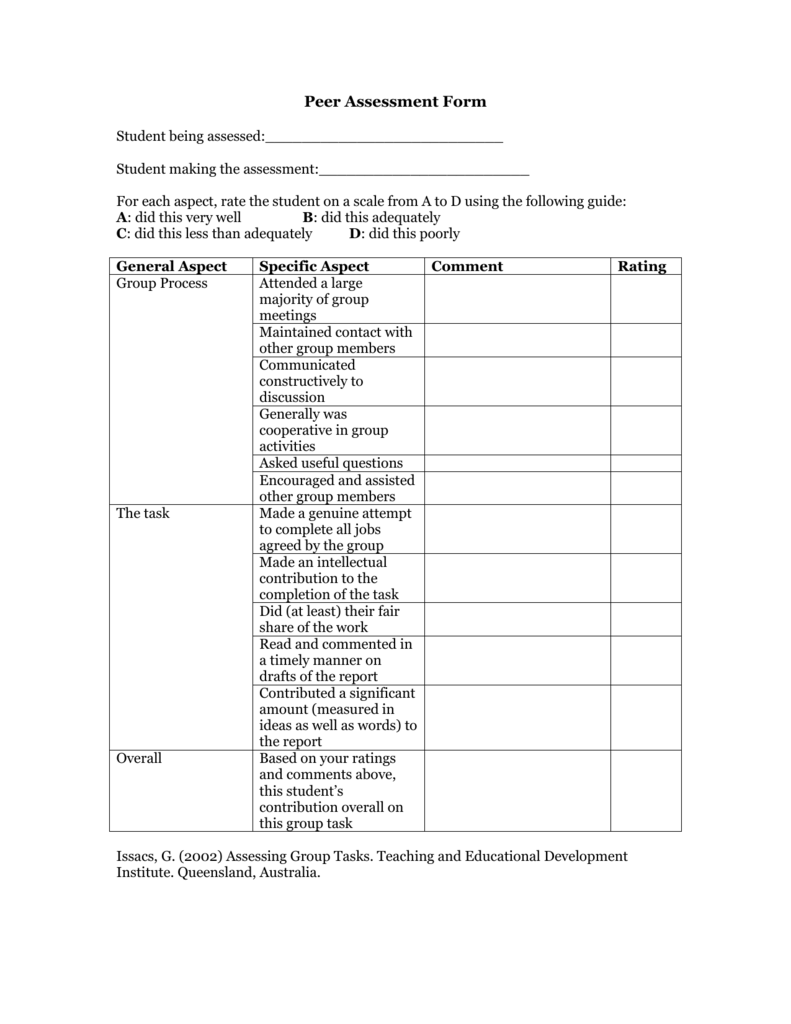 Peer Assessment Form