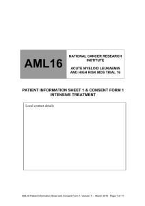 Patient information sheet and Consent Form 1 Intensive