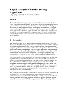 LogGP Analysis of Parallel Sorting Algorithms Greg Tracy, University