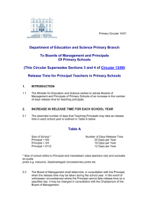 Primary Circular 14/01 Release Time for Principal Teachers