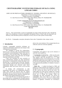 cryptographic system for storage of data using linear block