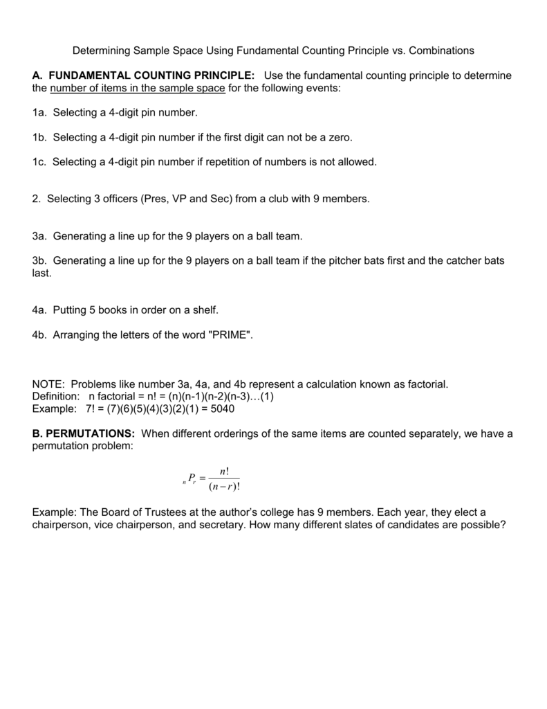 25.25 Counting: Permutations and Combinations Throughout Fundamental Counting Principle Worksheet