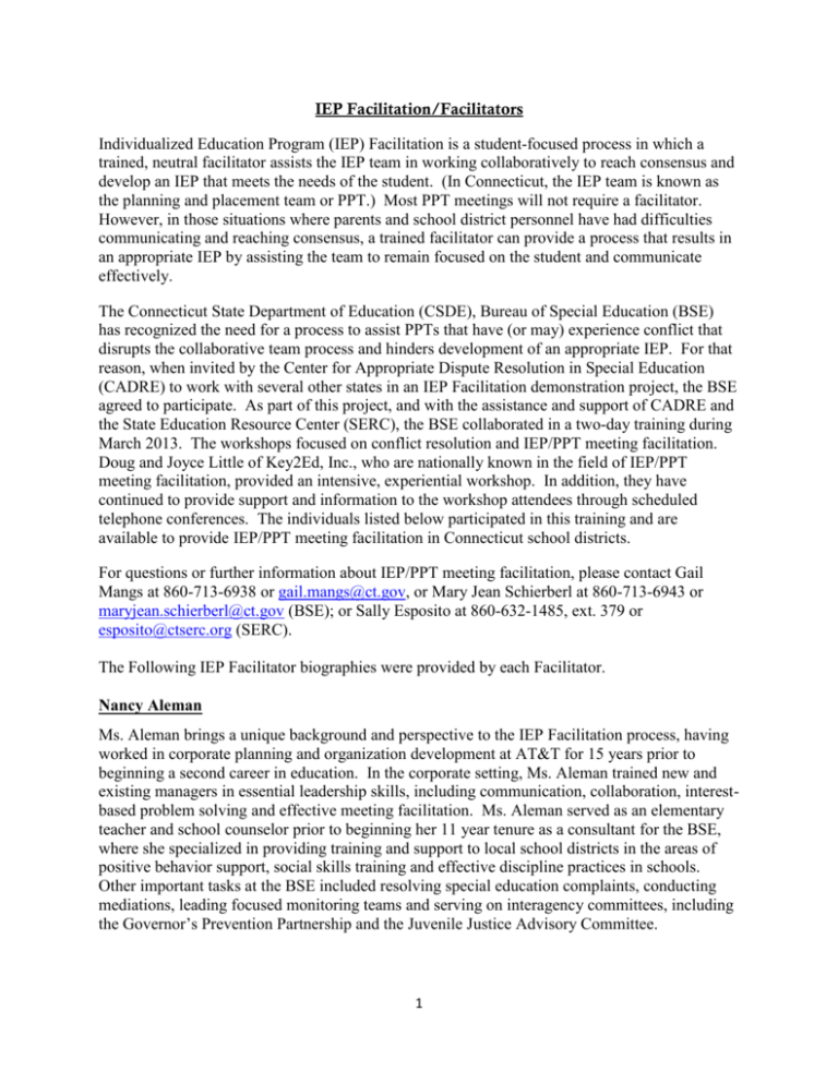 IEP Facilitation Facilitators Individualized Education Program IEP