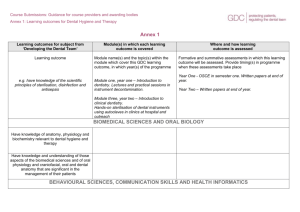 Learning outcomes for dental hygiene and therapy