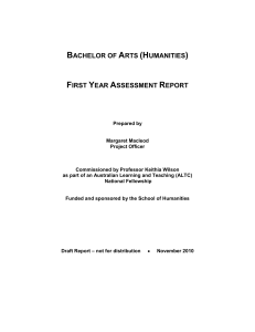 School of Humanities First Year Assessment Report