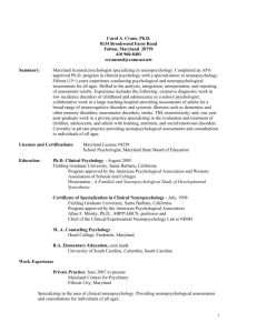 View her Curriculum Vitae - The Maryland Centers for Psychiatry, PA