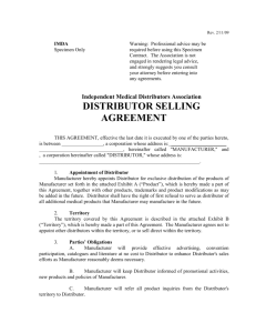 Specimen distributor selling agreement