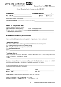 Consent form for adults having cancer genetics tests