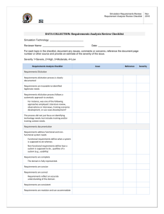 Requirements Analysis Review Checklist, and Reporting