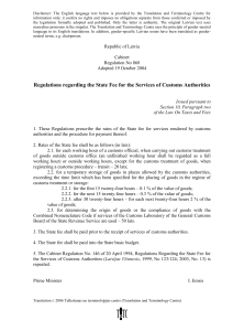 Regulations regarding the State Fee for the Services of Customs
