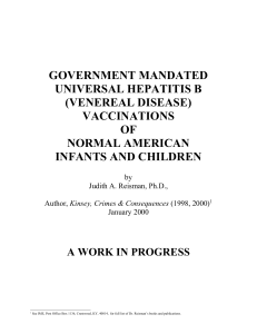 Government Mandated Universal Hepatitis B (Venereal disease)