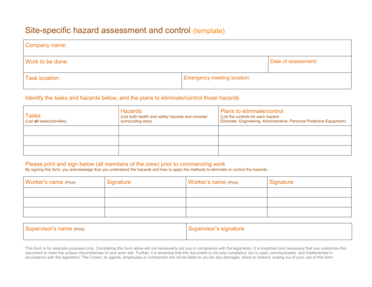 hazard assessment form template