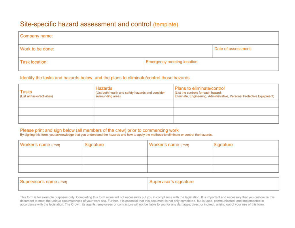 hazard assessment form template