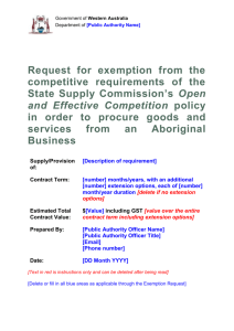 Request for Exemption - Aboriginal Business