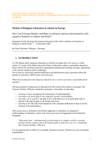 Models of Religious Education in schools in Europe.
