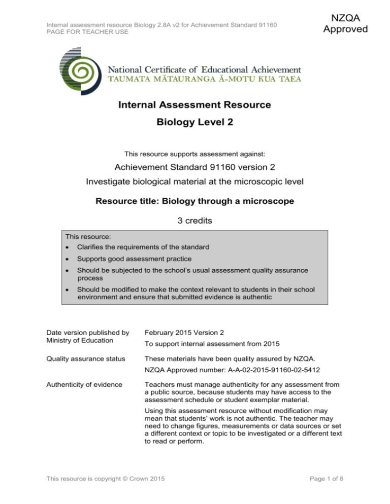 Level 2 Biology Internal Assessment Resource