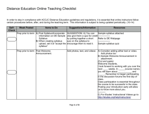 Distance Education Online Teaching Checklist In order to stay in