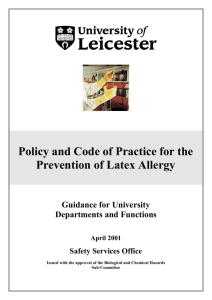 POLICY FOR THE PREVENTION OF LATEX ALLERGY