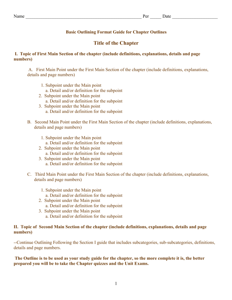 Basic Outlining Format Guide for Chapter Outlines