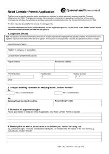 Road Corridor Permit application form