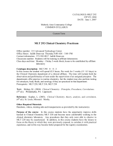 MLT 292 Clinical Chemistry Practicum