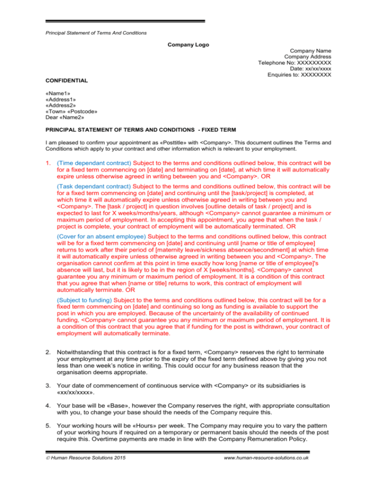 Fixed Term Employment Contract Template 