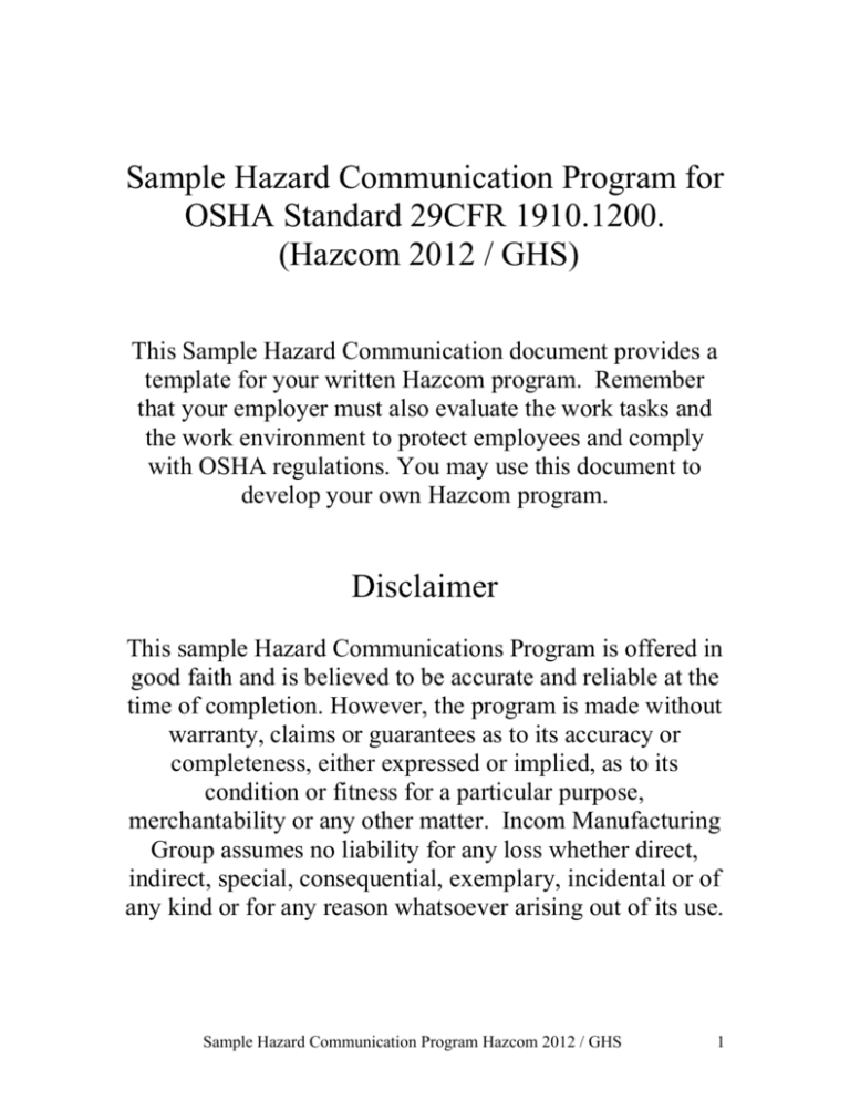 Sample Hazard Communication Program for