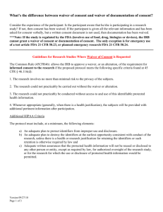 WAIVER OF DOCUMENTATION OF CONSENT