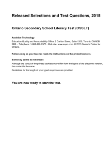 OSSLT, Sample Assessment Booklet: Word Optimized for