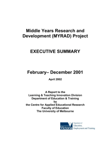 Middle Years Research and Development (MYRAD) Project Report