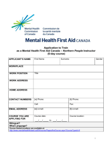 MHFA 6 day Northern People Instructor Application