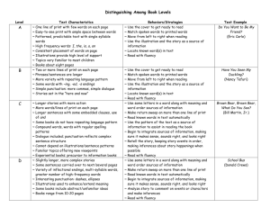 Level Text Characteristics Behaviors/Strategies