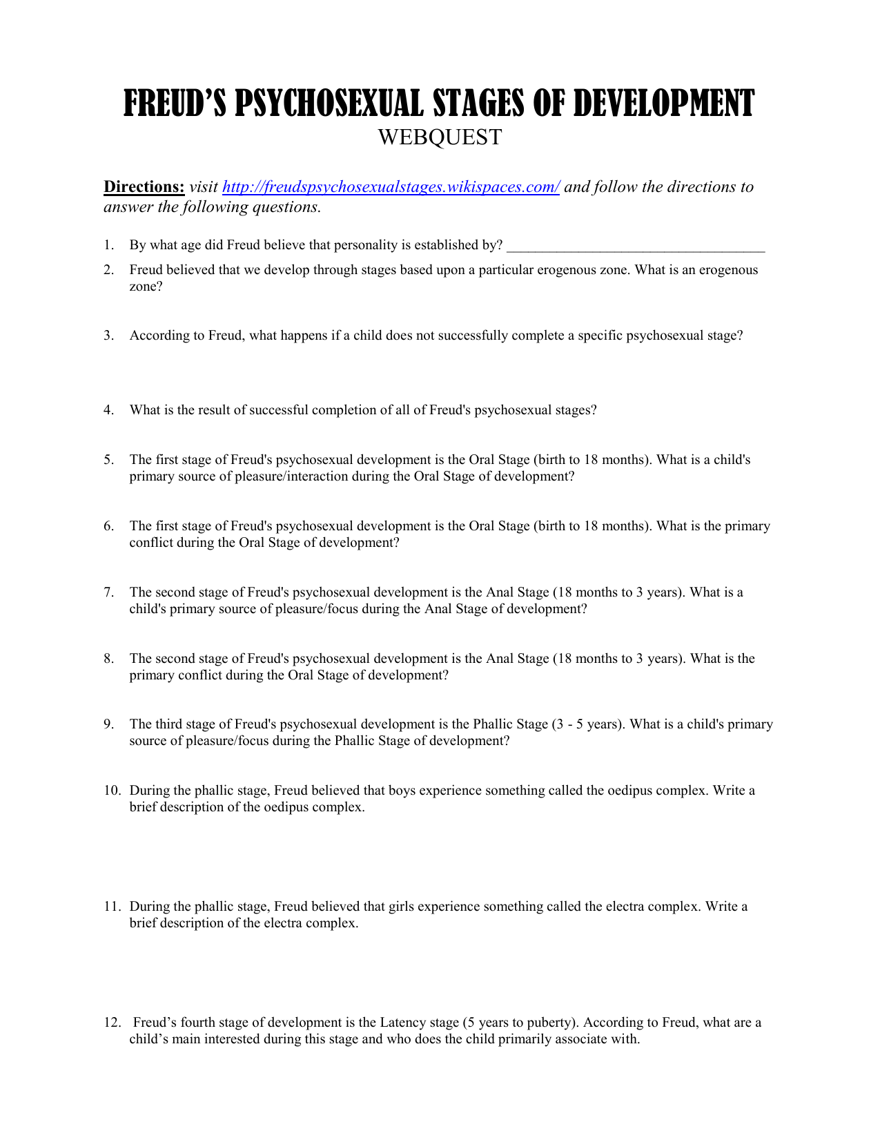 Freud Psychosexual Stages Chart