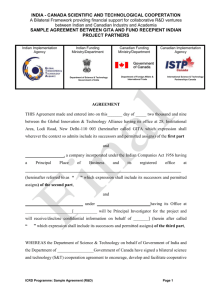 INDIA - CANADA COLLABORATIVE R&D PROGRAMME (ICRD) A