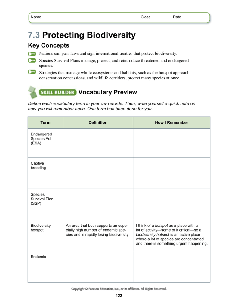 11-11 Protecting Biodiversity Worksheet With 6 3 Biodiversity Worksheet Answers