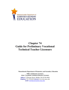 Ch. 74 Guide for Prelim. Voc Tech Teacher Licensure