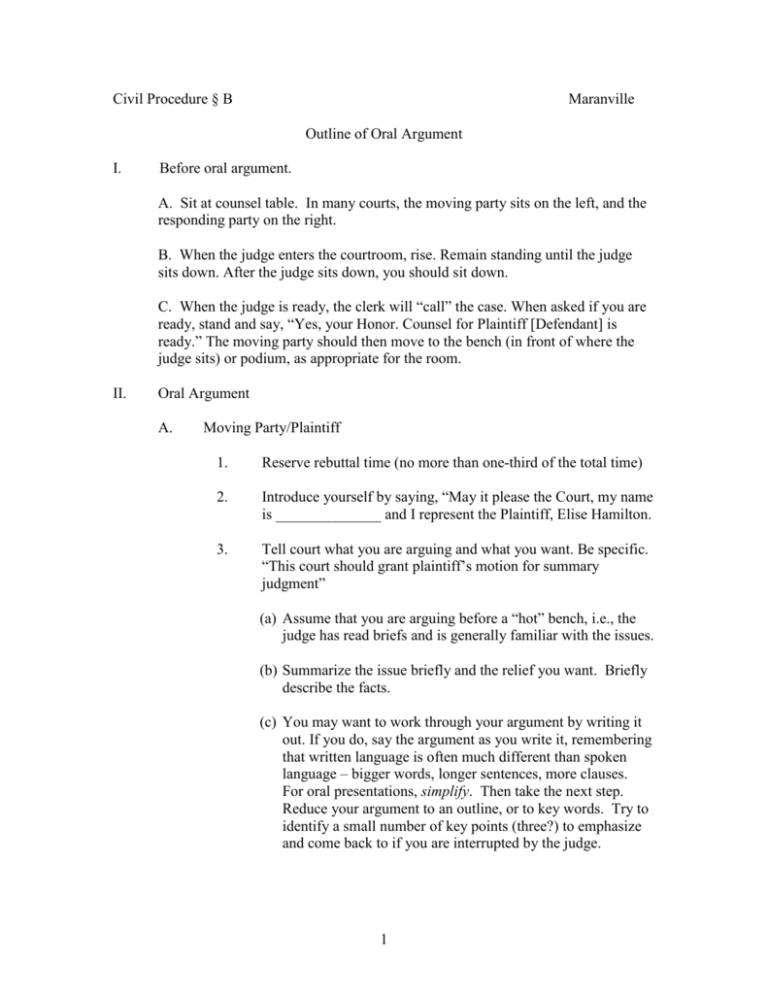 Outline Of Oral Argument