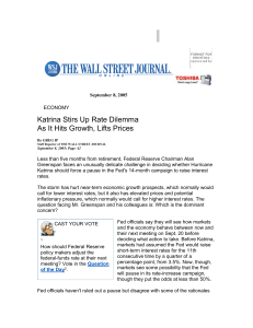 September 8, 2005 ECONOMY Katrina Stirs Up Rate Dilemma As It