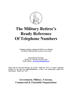 Military Retirees` Ready Reference Phone Numbers