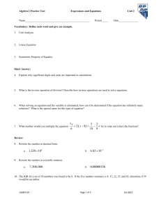 Unit 2 Practice Test Expressions and Equations