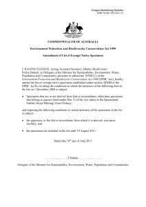 Amendment to the List of Exempt Native Specimens