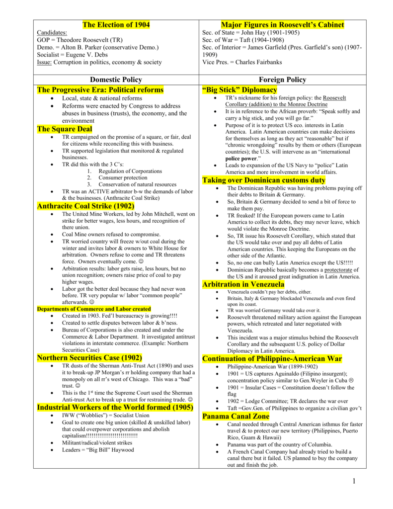 Teddy Roosevelt Square Deal Worksheet