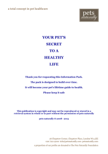 YOUR PET`S SECRET TO A HEALTHY LIFE Thank you for