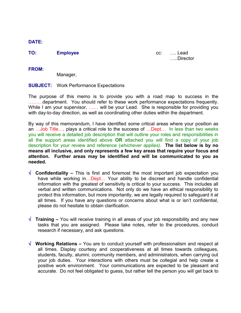 Work Performance Expectations Memo