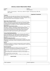 Literacy Lesson Observation Sheet