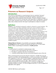 IRB Policy, Prisoners as Research Subjects