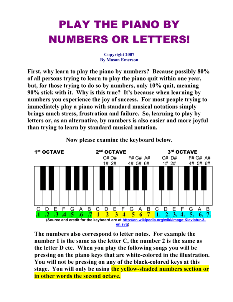 Play Piano Songs By Numbers