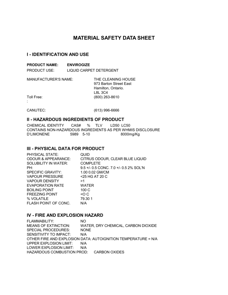 Material Safety Data Sheet